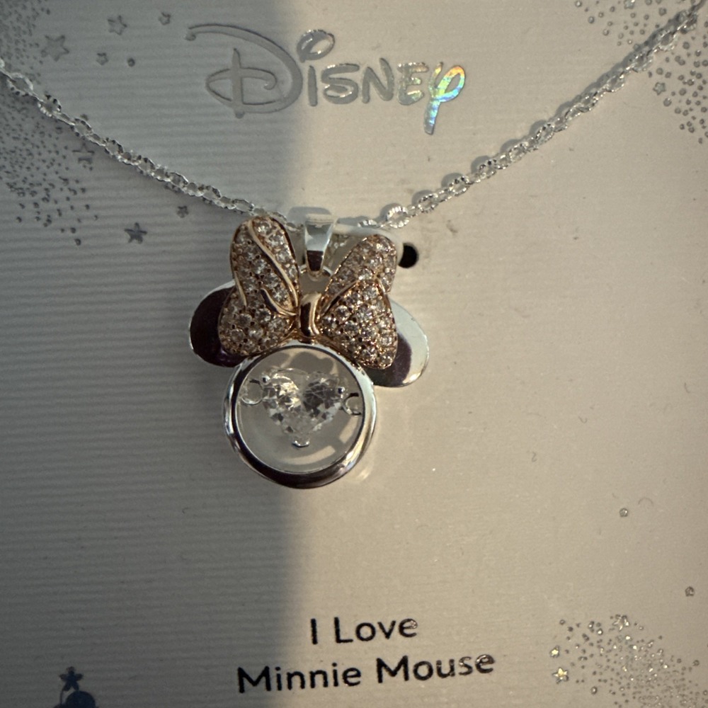 Disney Fine Silver Plated Necklace I Love Minnie Mouse Heart Pendant 18" Chain